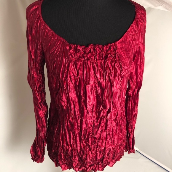 Max Studio Tops - Max Studio deep red crinkle pleated tunic blouse